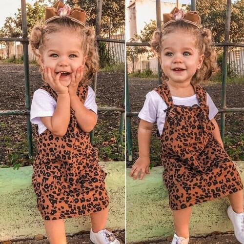 Imcute Toddler Kids Baby Girls Clothes Leopard Bib Braces Overalls Dresses Outfit Baby Summer Clothing 1-6Y