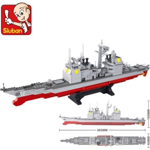SLUBAN 883PCS B0389 Army NAVY Warship Model Building Blocks CRUISER Plane Carrier Bricks Toys Gift Gift