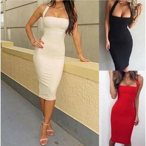 Summer 2020 Women Sleeveless Dress Slim Long Bodycon Dress Sexy Backless Party Dress White Black Red