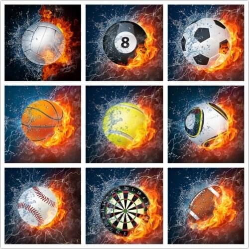 DIY Diamond Painting Flame Ball Sports Basketball Football Billiard Full Square Round Drill 5D Diamond Embroidery Mosaic Kit