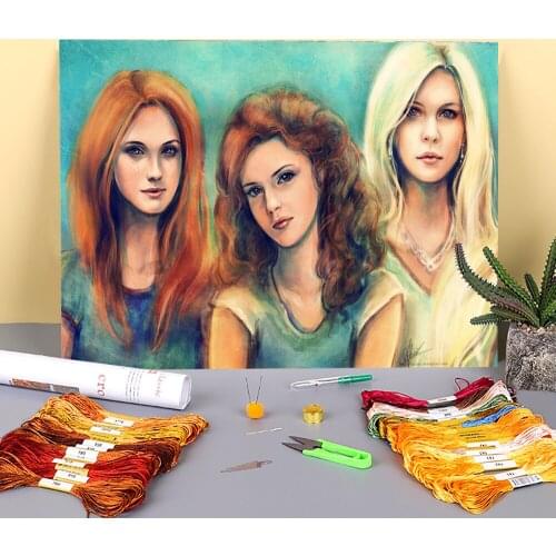 Doodles Printed Fabric 11CT Cross Stitch DIY Embroidery Kit DMC Threads Handmade Needlework Hobby Sewing Jewelry Gift