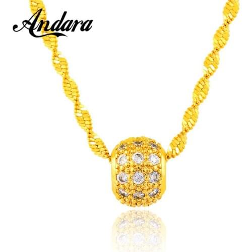 New Arrival Real 24K Gold Color Round Zircon Pendant Necklaces Luxury Jewelry Gold Twisted Necklace