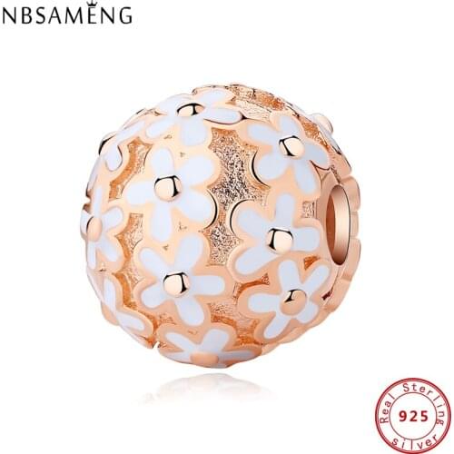 Original 100% 925 Sterling Silver Bead Charm Rose Gold Color Clip Flower Charms Stopper Fit Bracelets Women DIY Fine Jewelry