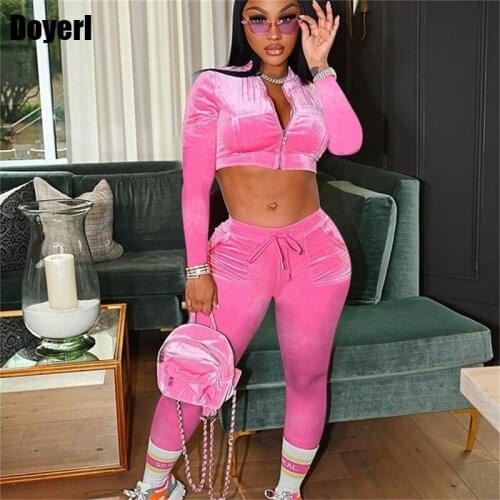 Autumn Winter Velvet Two Piece Set Women Tracksuit Cropped Sweatshirt Pants Sport Suit Zipper Sweatsuits for Women Set Joggers