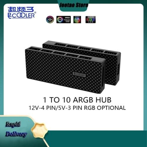 PCCOOLER 1to10 Efficiency multiplexer computer case fan expansion box hub adapter 5V3PIN ARGB and 12V4PIN RGB SATA power adapter