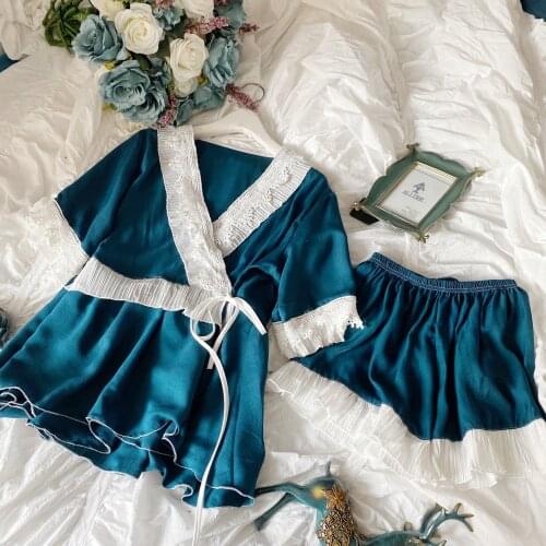 Pajamas Sleepwear Princess Women Lace Pajamas Girl Summer Sleeveless Short pants Pajamas Set Nightshirt