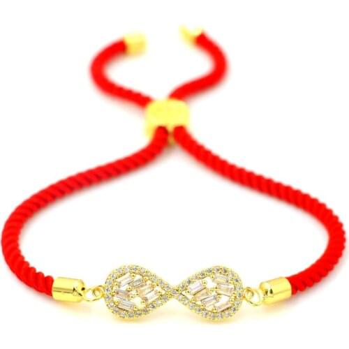 Full Micro Inlay Zircon Crystal Digital Infinity 8 Charm Bracelet Red Thread Rope Lucky Lover Bracelets Adjustable Jewelry