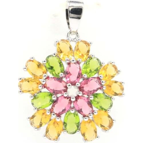 48x31mm Big European Design Created Pink Morganite Red Blood Ruby CZ Bride Fine Jewelry Silver Pendant