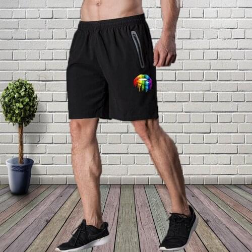 Mens Jogging Shorts High Street Breeches Kiss Lip Graphic High Quality Polyester Boardshorts Adjustable Elastic Waist Male
