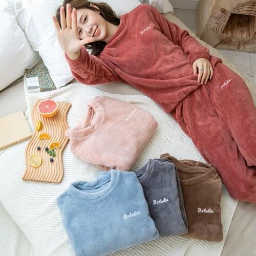 Fairy Warm Pants Coral plus Velvet Outer Wear Loose Beam Foot Elastic Waist Lazy Sleep Pants Home Pajamas Suit