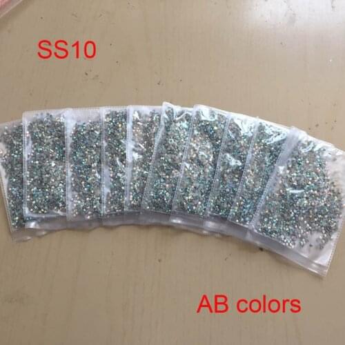 10 bags/lot Clear AB SS10 Crystal DMC Hot fix Rhinestones hotfix Rhinestone with glue for bags shoes dress accessaries