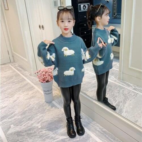 Girls Sweater Kids Babys Coat Outwear 2021 Red Blue Plus Velvet Thicken Warm Winter Knitting Tops Cotton Childrens Clothing