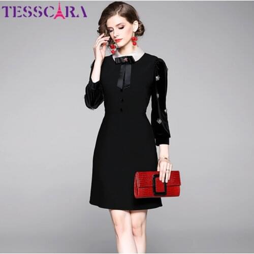 TESSCARA Women Autumn Luxury Beading Dress Festa Female Office Cocktail Party Robe High Quality Designer Short Pencil Vestidos