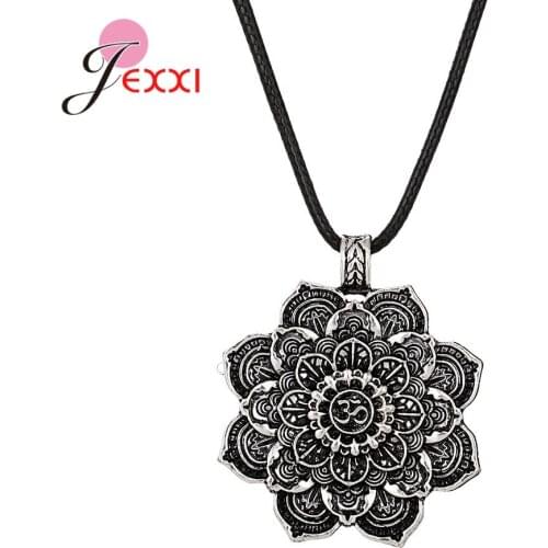 Vintage Datura Flower Pattern Pendant Necklace for Women Wife Wedding Anniversary 2 Style Chains 925 Sterling Silver Accessories