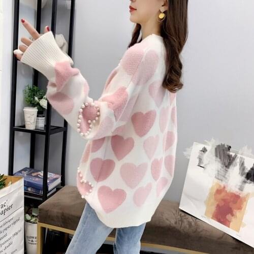 2020 Lazy Style Foreign Style Loose Sweater Women Korean Version Pullover Sweater Small Fresh Pearl Plush Jacket Autumn