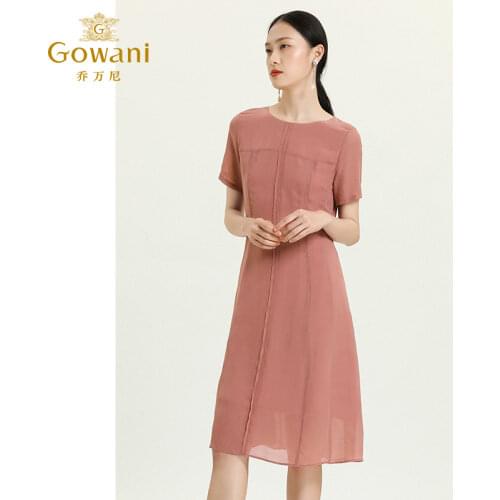 Gowani 100% silk simple solid jacquard pleated A-line dress