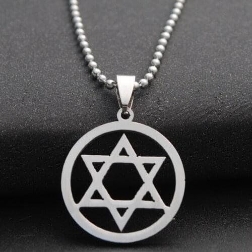 1 Stainless Steel Israel Emblem Geometric Round Overlapping Triangle Hexagon Six-pointed Star Magic Symbol Necklace jewelry