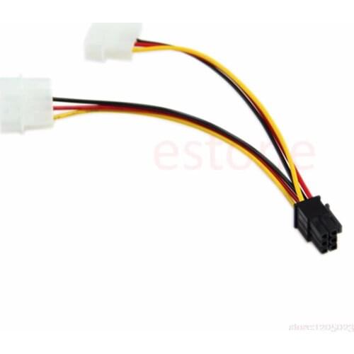 1PC 6 Pin PCI-E to 2 X 4 Pin Power Adapter Converter Cable Cord