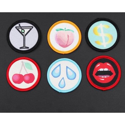 1PCS Round cup, cherry, Water drop, peach, red lips, dollar Patches DIY Sew-on Embroidered Iron-On Sticker Appliqued Accessory