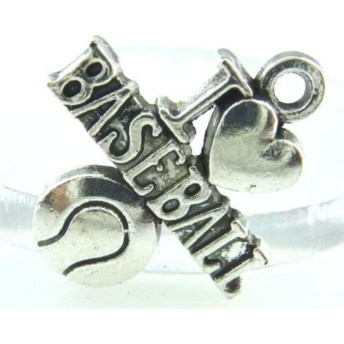 10pcs Antique Silver 22*19mm I Love Baseball Charms Pendant For Jewelry Making Bracelet Vintage Accessories