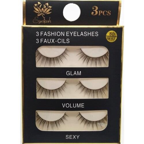 3pcs 3D False Eyelashes hand made fake lashes black cotton stalk natural long soft eye lash reuse daily eye extension 5D-W52