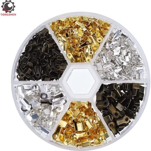 306Pcs 2 Size Iron Fold Over Cord Ends Jewelry Making Findings Supplies Kit Terminators Clamp End Tips Jewelry Findings