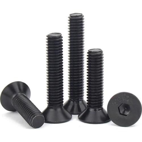 10/50pc Black 10.9 Grade Steel GB70.3 Hexagon Hex Socket Head Flat Countersunk Allen Bolt Screw M2 M2.5 M3 M4 M5 M6 M8 L=3-100mm