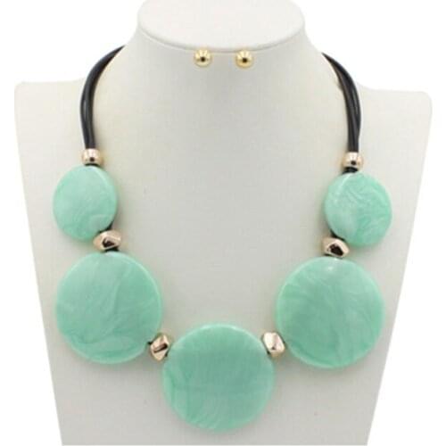 5 Colors Circular Rope Sweater Chain Jewelry Chain Resin Stones Collar Choker Statement Pendant Necklace For Women Girls