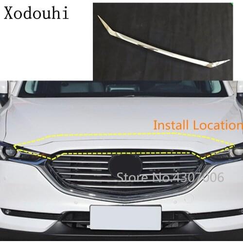 Car ABS Chrome Cover Bumper Engine Trim Front Grid Grill Grille Frame Edge 1pcs For Mazda CX8 CX-8 2017 2018 2019 2020