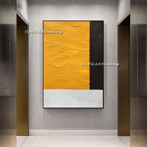 Handmade Yewllow Black And White Geometric Figure Nordic Modern Style Art Canvas Pictures For Living Room Decorative Painting