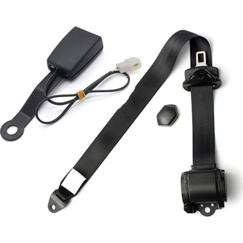 Black Retractable 3 Point Car Safety Seat Lap Belt W/ Buckle Padding Socket Plug Connector with Warning Cable Set Kit