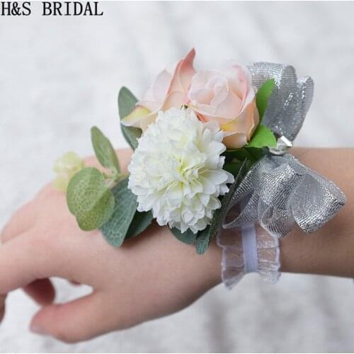 Ivory Wrist Corsage Bridesmaid Sisters pink Hand flowers Artificial Bride Flowers For Wedding Dancing Party Decor Bridal Prom