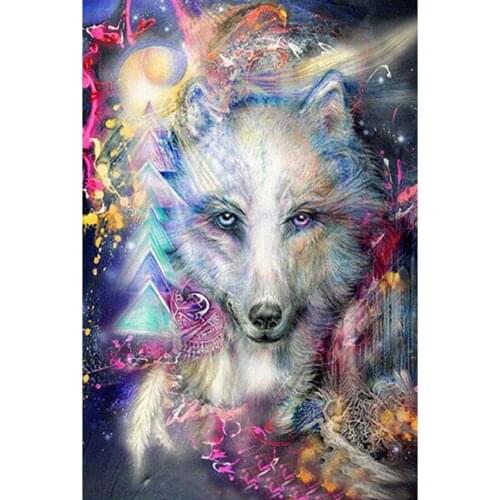Colored Wolf DIY 11CT Cross Stitch Embroidery Craft Needlework Set Printed Canvas Cotton Thread Home Decoration For Living Room