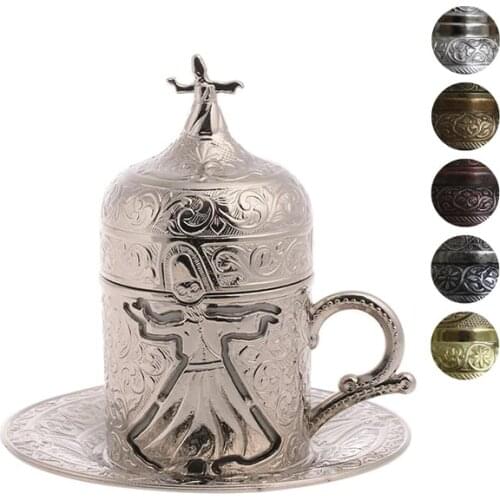 Dervish Collection Handmade Greek Arabic Fancy Turkish Coffee Cups Gold Silver Copper Antique Green 2 OZ Espresso Made in Turkey