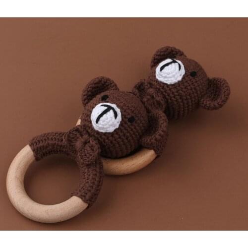 Baby Wooden Teether DIY Crochet Animal Rattle Infant Teething Nursing Soother