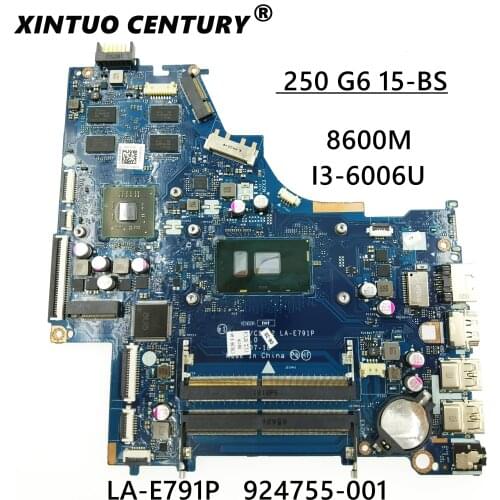 For HP 250 G6 15-BS Laptop Motherboard LA-E791P 924755-001 924755-501 924755-601 With SR2UW i3-6006u DDR4 100% Tested