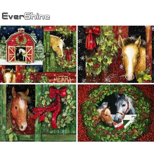 Evershine 5D DIY Diamond Painting Christmas Horse Craft Kit Diamond Embroidery Animal Rhinestone Picture Wall Decorations