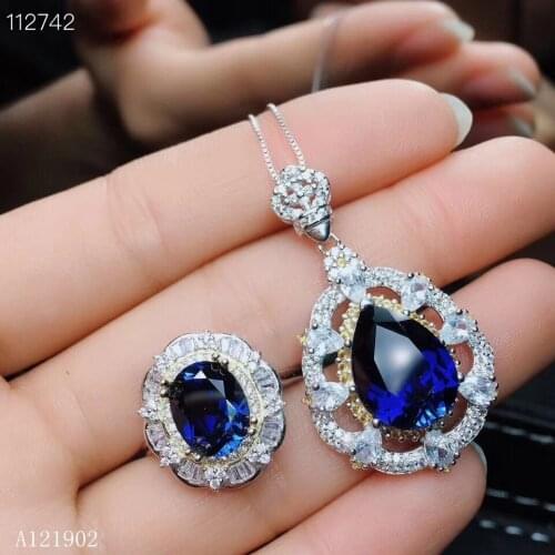 KJJEAXCMY exquisite jewelry 925 sterling silver inlaid natural sapphire ring necklace pendant suit support detection