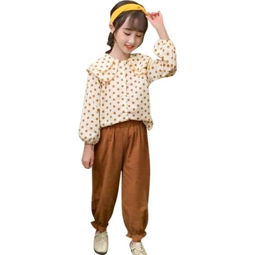 Girls Clothes Set Dot Pattern Clothing For Girls Blouse + Pants Teenage Clothes For Girls Casual Style Kids Tracksuit