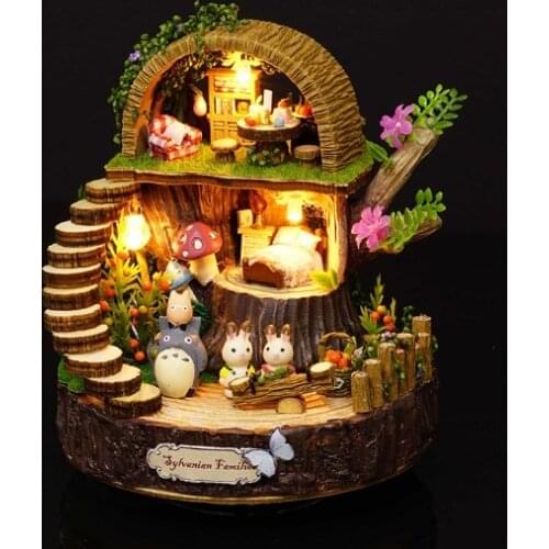 Forest Wooden Totoro DIY Doll House Home Decoration Handmade Cartoon Kit Miniature Home Assembling Toys Dollhouse Gift Toy