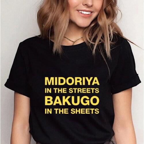 Midoriya In Streets Bakugo In Sheets My Hero Academy Printed Women T Shirts 2021 Japanese Hot Sale Anime Tops Summer Female Tee