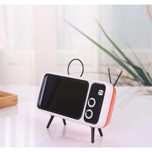Mini Retro TV Mobile Phone Stand Desktop Cellphone Smartphone Portable Holder Plastic Wood Home Decoration 3 Optional Color