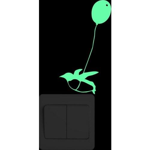 Cartoon Penguin and Flying Balloon Glow in the Dark Switch Sticker Funny Wall Art Decal Kids Room Decoration Luminous Sticker