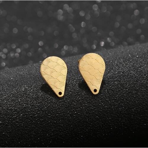 New 10pcs/lot Golden stainless steel waterdrop/leaf Post Stud Earrings Ear Pins DIY jewelry finding