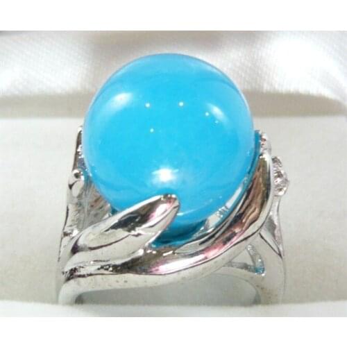 Wholesale noble 14mm blue Natural JADE silver plated fashion ring(#7.8.9)