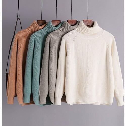Autumn winter oversize basic thick Sweater Pullovers Women female high-neck loose sweater long sleeve knit Jumpers top