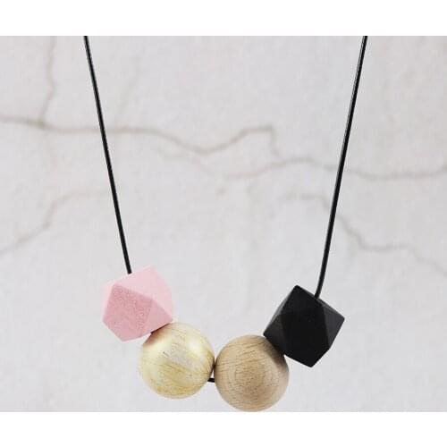 Hand Painted Wooden Necklace Women Jewelry Necklace with GOLD Wooden Beads Statement Necklace