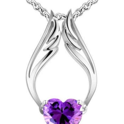 Real Zircon Heart Angel Wing Pendant chain Necklace Fashion jewelrylovers gift promotion charm Water dropshipping quality