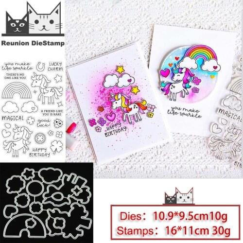 Reunion Rainbow Bridge Unicorn Cutting Dies and Stamps Stencil for DIY Scrapbooking Photo Album Embossing Decorative Craft Die