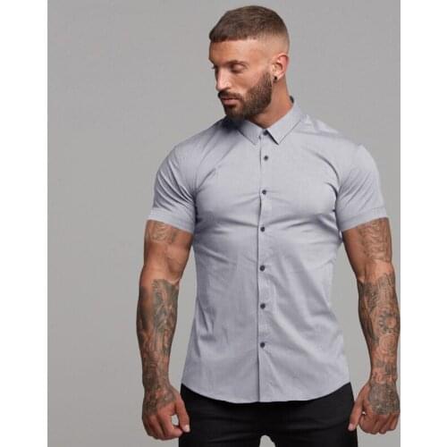 Brand New Mens Fashion Shirts 6 Colors Summer Casual Short Sleeve Shirt Casual Slim Fit Plus Size Solid Color Turn-down Tops
